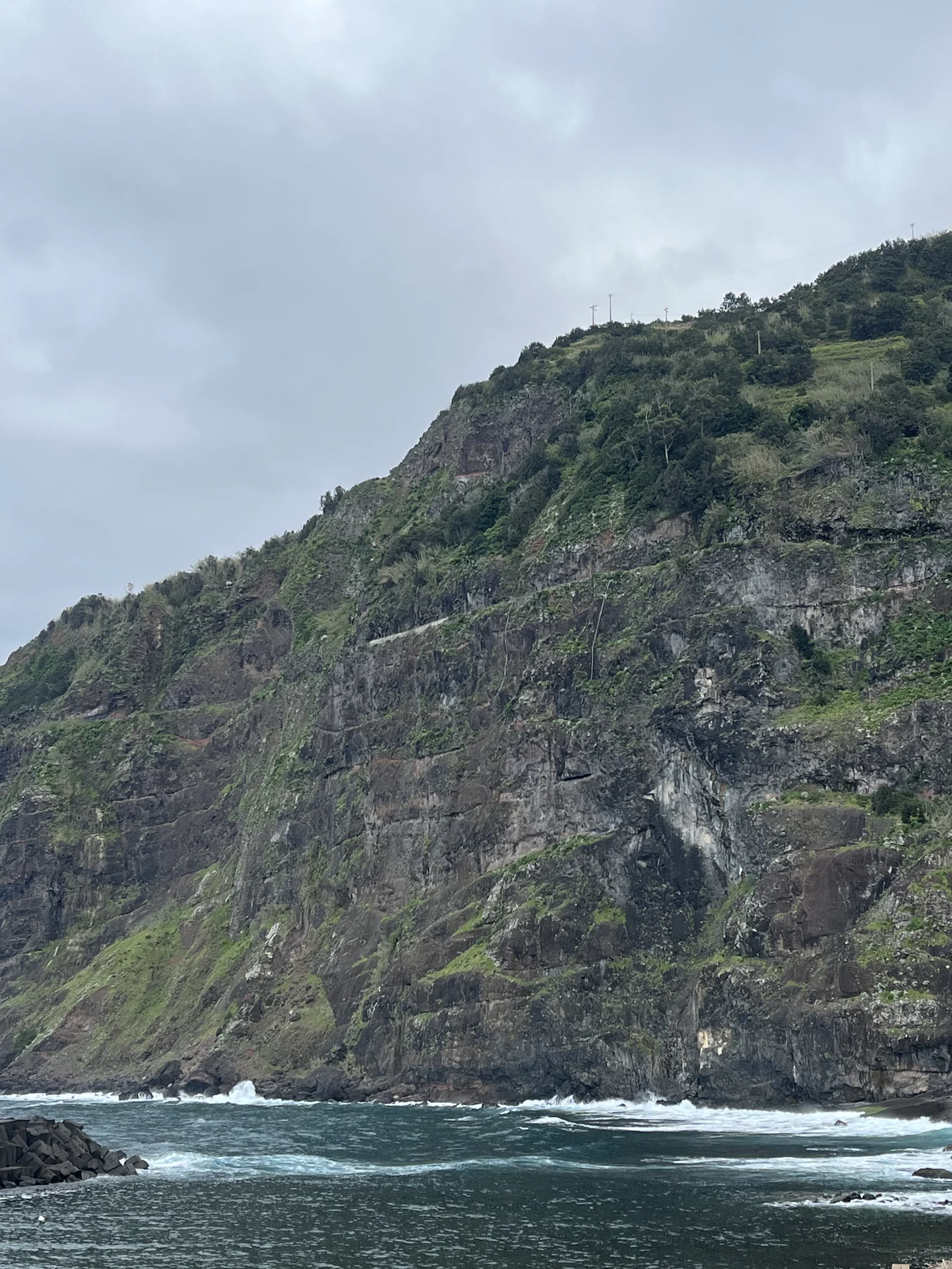 Atlantic waves meeting a rocky Madeira coastline